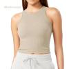 imageODODOS 3Pack Seamless Crop Tank for Women Ribbed Soft High Neck Cropped TopsWhitecharcoalmushroom