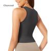 imageODODOS 3Pack Seamless Crop Tank for Women Ribbed Soft High Neck Cropped TopsWhitecharcoalmushroom