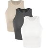 imageODODOS 3Pack Seamless Crop Tank for Women Ribbed Soft High Neck Cropped TopsWhitecharcoalmushroom