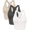 imageODODOS 3Pack Seamless Racerback Crop Tank for Women Ribbed Knit Soft Crop TopsWhitecharcoalmushroom