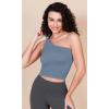 imageODODOS One Shoulder Crop Cami Tank for Women Seamless Ribbed Asymmetric Cropped TopsIvorydusty Bluesphinx