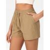 imageODODOS Stretch Woven Athletic Shorts for Women High Waist Summer Lightweight Casual Shorts with PocketsTan
