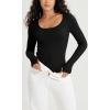 imageODODOS Womens Long Sleeve Round Neck Tops Ribbed Knit Casual Tee Slim Fit Seamless Basic T ShirtsBlack