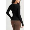 imageODODOS Womens Long Sleeve Round Neck Tops Ribbed Knit Casual Tee Slim Fit Seamless Basic T ShirtsBlack
