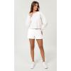 imageODODOS Womens Sweat Shorts Cotton French Terry Curved Hem Workout Casual Relaxed Lounge Shorts with PocketsWhite