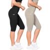 imageODODOS 2Pack High Waist Workout Capris with Pockets for Women 14quot  19quot Yoga Capri LeggingsBlacktaupe