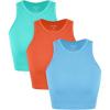 imageODODOS 3Pack Seamless Crop Tank for Women Ribbed Soft High Neck Cropped TopsAquaorangecyan Blue