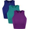 imageODODOS 3Pack Seamless Crop Tank for Women Ribbed Soft High Neck Cropped TopsPhloxsea Greenlapis
