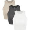 imageODODOS 3Pack Seamless Crop Tank for Women Ribbed Soft High Neck Cropped TopsWhitecharcoalmushroom