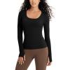 imageODODOS Womens Long Sleeve Round Neck Tops Ribbed Knit Casual Tee Slim Fit Seamless Basic T ShirtsBlack