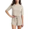 imageODODOS Womens PeachSoft Relaxed Fit Cropped TShirt Short Sleeve Crew Neck Casual Lounge TopBeige