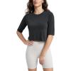 imageODODOS Womens PeachSoft Relaxed Fit Cropped TShirt Short Sleeve Crew Neck Casual Lounge TopBlack