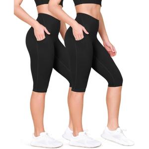 imageODODOS 2Pack High Waist Workout Capris with Pockets for Women 14quot  19quot Yoga Capri Leggings1blackblack