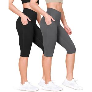 imageODODOS 2Pack High Waist Workout Capris with Pockets for Women 14quot  19quot Yoga Capri LeggingsBlackcharcoal