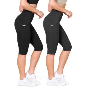 imageODODOS 2Pack High Waist Workout Capris with Pockets for Women 14quot  19quot Yoga Capri LeggingsBlackonyx Black Grey