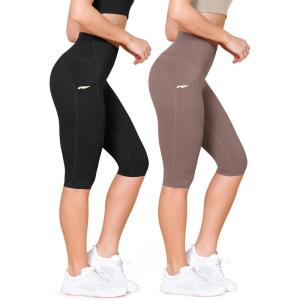 imageODODOS 2Pack High Waist Workout Capris with Pockets for Women 14quot  19quot Yoga Capri LeggingsBlackpurple Taupe