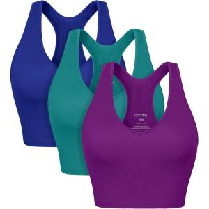imageODODOS 3Pack Seamless Racerback Crop Tank for Women Ribbed Knit Soft Crop TopsPhloxsea Greenlapis