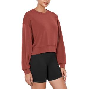 imageODODOS Modal Soft Long Sleeve Cropped Sweatshirts for Women Oversized Crew Neck Pullover Crop TopBurnt Brick