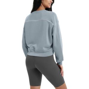 imageODODOS Modal Soft Long Sleeve Cropped Sweatshirts for Women Oversized Crew Neck Pullover Crop TopPiping Blue