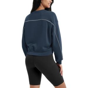 imageODODOS Modal Soft Long Sleeve Cropped Sweatshirts for Women Oversized Crew Neck Pullover Crop TopPiping Navy