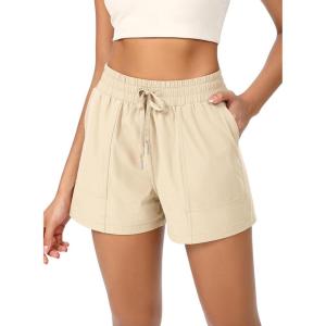 imageODODOS Stretch Woven Athletic Shorts for Women High Waist Summer Lightweight Casual Shorts with PocketsBeige