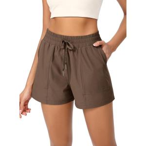 imageODODOS Stretch Woven Athletic Shorts for Women High Waist Summer Lightweight Casual Shorts with PocketsCoffee