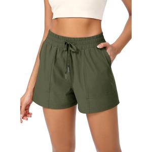 imageODODOS Stretch Woven Athletic Shorts for Women High Waist Summer Lightweight Casual Shorts with PocketsOlive Green