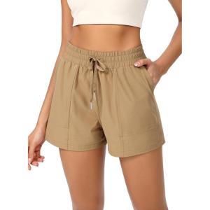imageODODOS Stretch Woven Athletic Shorts for Women High Waist Summer Lightweight Casual Shorts with PocketsTan