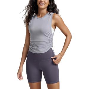 imageODODOS Womens Side Ruched Muscle Tee PeachSoft Sleeveless Shirts Crew Neck Tank TopsLight Gray