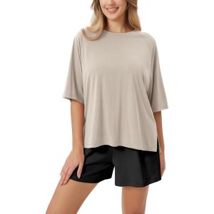 imageODODOS Womens Side Split Tee Modal Soft Raglan Short Sleeve Relaxed Fit Casual Lounge TShirts Yoga TopsAbalone