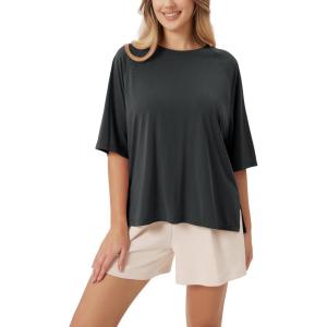 imageODODOS Womens Side Split Tee Modal Soft Raglan Short Sleeve Relaxed Fit Casual Lounge TShirts Yoga TopsBlack