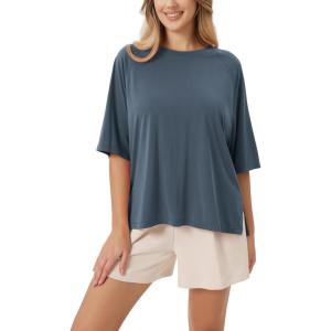 imageODODOS Womens Side Split Tee Modal Soft Raglan Short Sleeve Relaxed Fit Casual Lounge TShirts Yoga TopsDark Blue