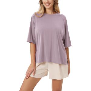 imageODODOS Womens Side Split Tee Modal Soft Raglan Short Sleeve Relaxed Fit Casual Lounge TShirts Yoga TopsLavender