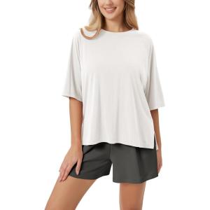 imageODODOS Womens Side Split Tee Modal Soft Raglan Short Sleeve Relaxed Fit Casual Lounge TShirts Yoga TopsWhite