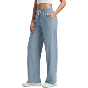 imageODODOS Womens Straight Leg Pants Ultra Soft Stratum Tech Relaxed Casual Pajama Lounge Pants with Pockets29 InseamDusty Blue Heather