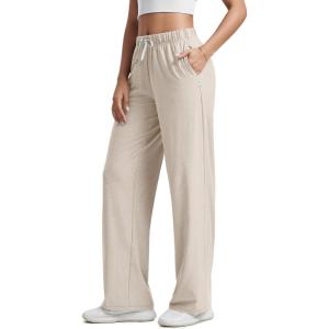 imageODODOS Womens Straight Leg Pants Ultra Soft Stratum Tech Relaxed Casual Pajama Lounge Pants with Pockets29 InseamEcru Heather