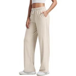 imageODODOS Womens Straight Leg Pants Ultra Soft Stratum Tech Relaxed Casual Pajama Lounge Pants with Pockets29 InseamMilkweed Heather