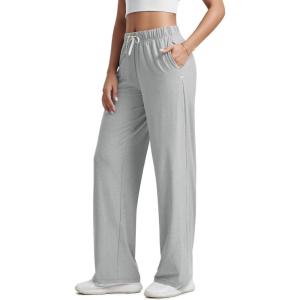 imageODODOS Womens Straight Leg Pants Ultra Soft Stratum Tech Relaxed Casual Pajama Lounge Pants with Pockets29 InseamPale Grey Heather
