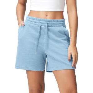 imageODODOS Womens Sweat Shorts 5quot Cotton French Terry High Waist Workout Casual Lounge Shorts with PocketsAir Blue
