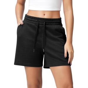 imageODODOS Womens Sweat Shorts 5quot Cotton French Terry High Waist Workout Casual Lounge Shorts with PocketsBlack