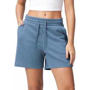 imageODODOS Womens Sweat Shorts 5quot Cotton French Terry High Waist Workout Casual Lounge Shorts with PocketsSteel Blue