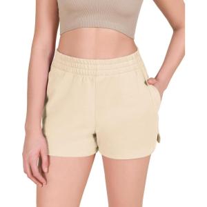 imageODODOS Womens Sweat Shorts Cotton French Terry Curved Hem Workout Casual Relaxed Lounge Shorts with PocketsBeige