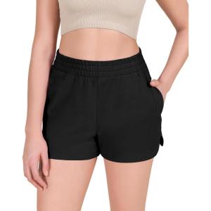 imageODODOS Womens Sweat Shorts Cotton French Terry Curved Hem Workout Casual Relaxed Lounge Shorts with PocketsBlack