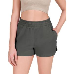 imageODODOS Womens Sweat Shorts Cotton French Terry Curved Hem Workout Casual Relaxed Lounge Shorts with PocketsCharcoal