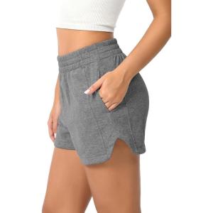imageODODOS Womens Sweat Shorts Cotton French Terry Curved Hem Workout Casual Relaxed Lounge Shorts with PocketsCharcoal Heather