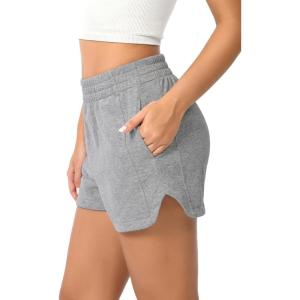 imageODODOS Womens Sweat Shorts Cotton French Terry Curved Hem Workout Casual Relaxed Lounge Shorts with PocketsGrey Heather
