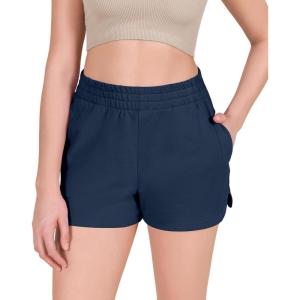 imageODODOS Womens Sweat Shorts Cotton French Terry Curved Hem Workout Casual Relaxed Lounge Shorts with PocketsNavy