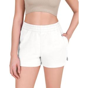 imageODODOS Womens Sweat Shorts Cotton French Terry Curved Hem Workout Casual Relaxed Lounge Shorts with PocketsWhite