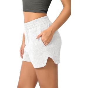 imageODODOS Womens Sweat Shorts Cotton French Terry Curved Hem Workout Casual Relaxed Lounge Shorts with PocketsWhite Heather
