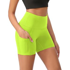 imageODODOS Womens Tummy Control Yoga Shorts 20 with Pockets High Waist Athletic Workout Shorts5quot  8quot  10quot InseamNeon Green Yellow